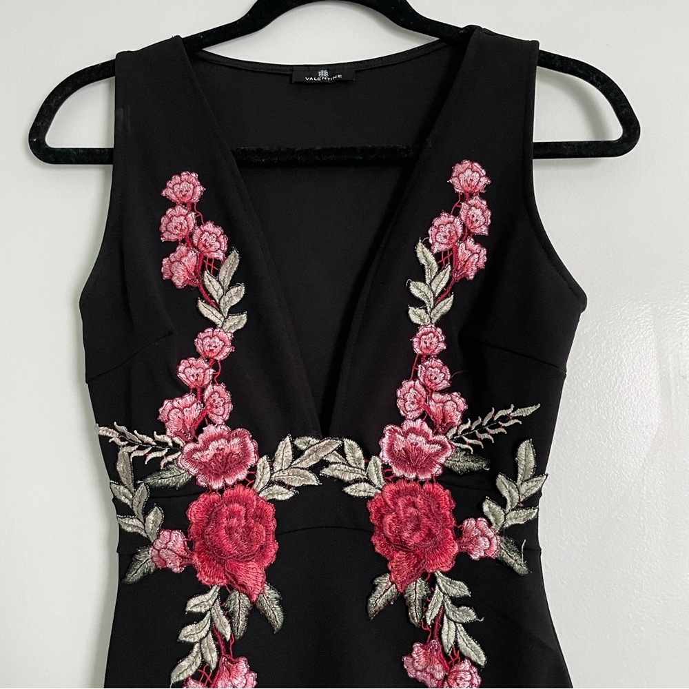 Lulus Valentine Romantic Rose Embroidered Dress Black - Small